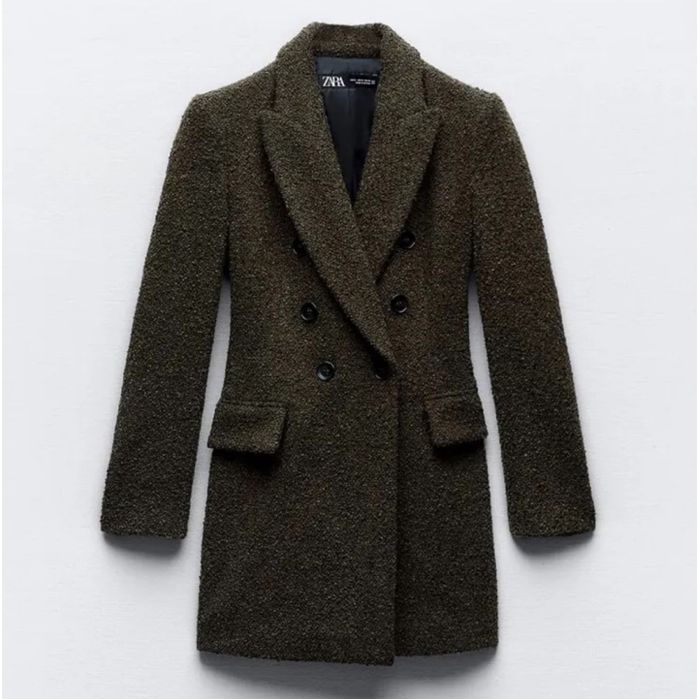 Zara NWT Long Boucle Double Breasted Small Coat